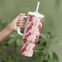 Hawaii Ti Leaf Maile Tuberose Lei Tumbler With Handle With Hanalei Leaf Red