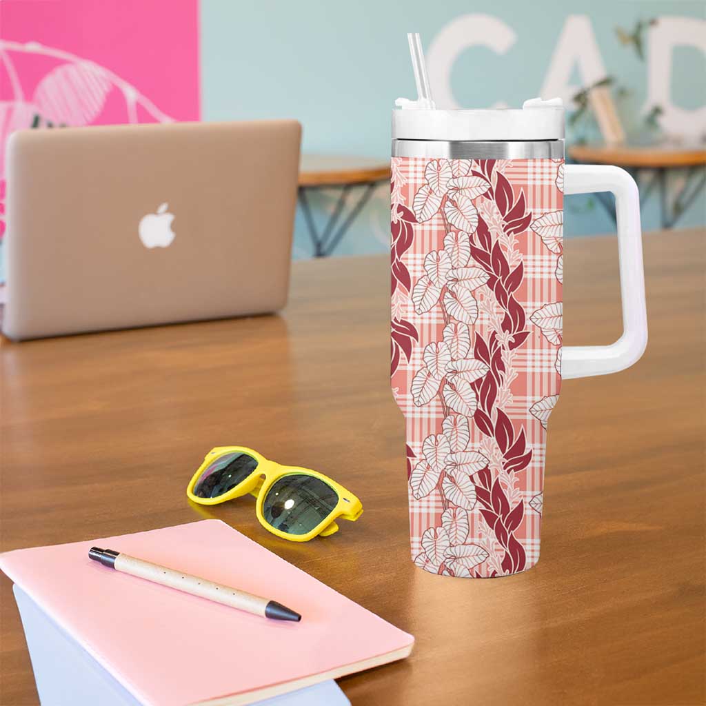 Hawaii Ti Leaf Maile Tuberose Lei Tumbler With Handle With Hanalei Leaf Red
