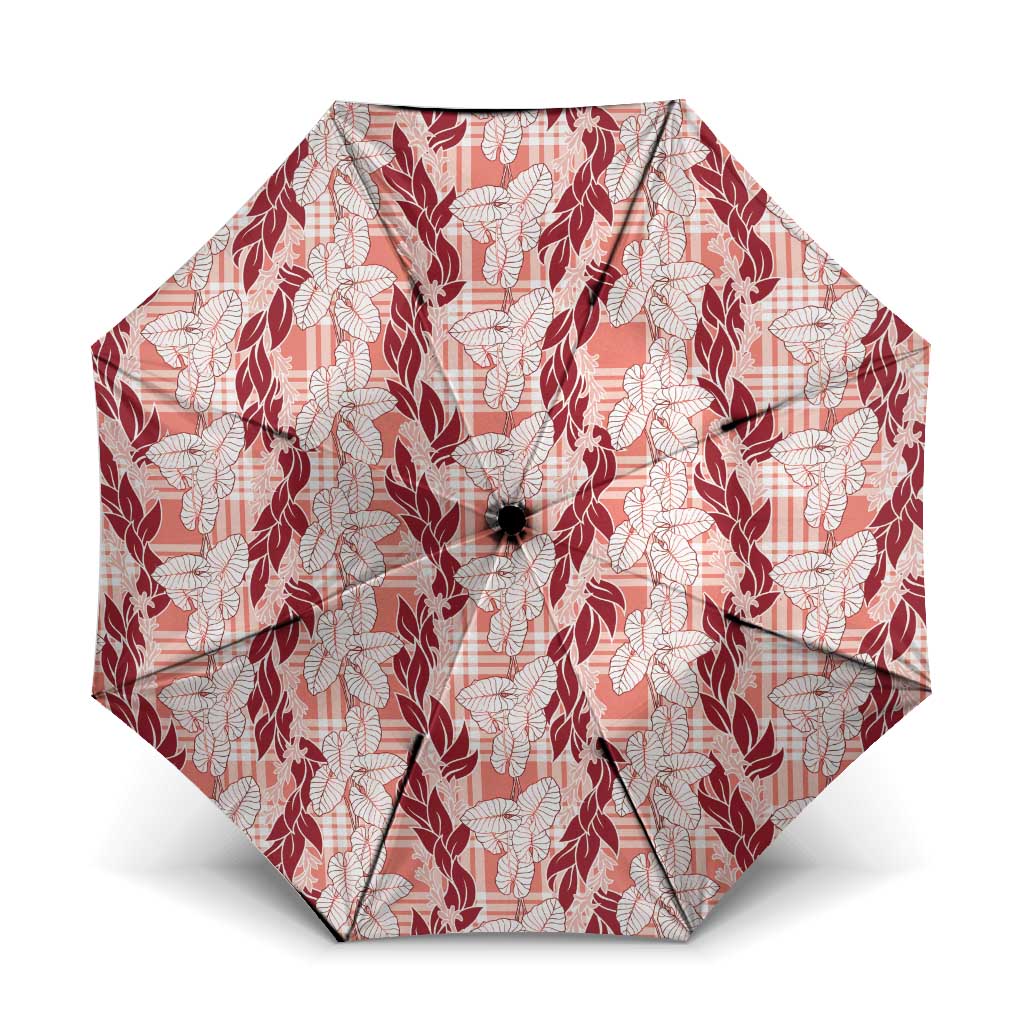 Hawaii Ti Leaf Maile Tuberose Lei Umbrella With Hanalei Leaf Red