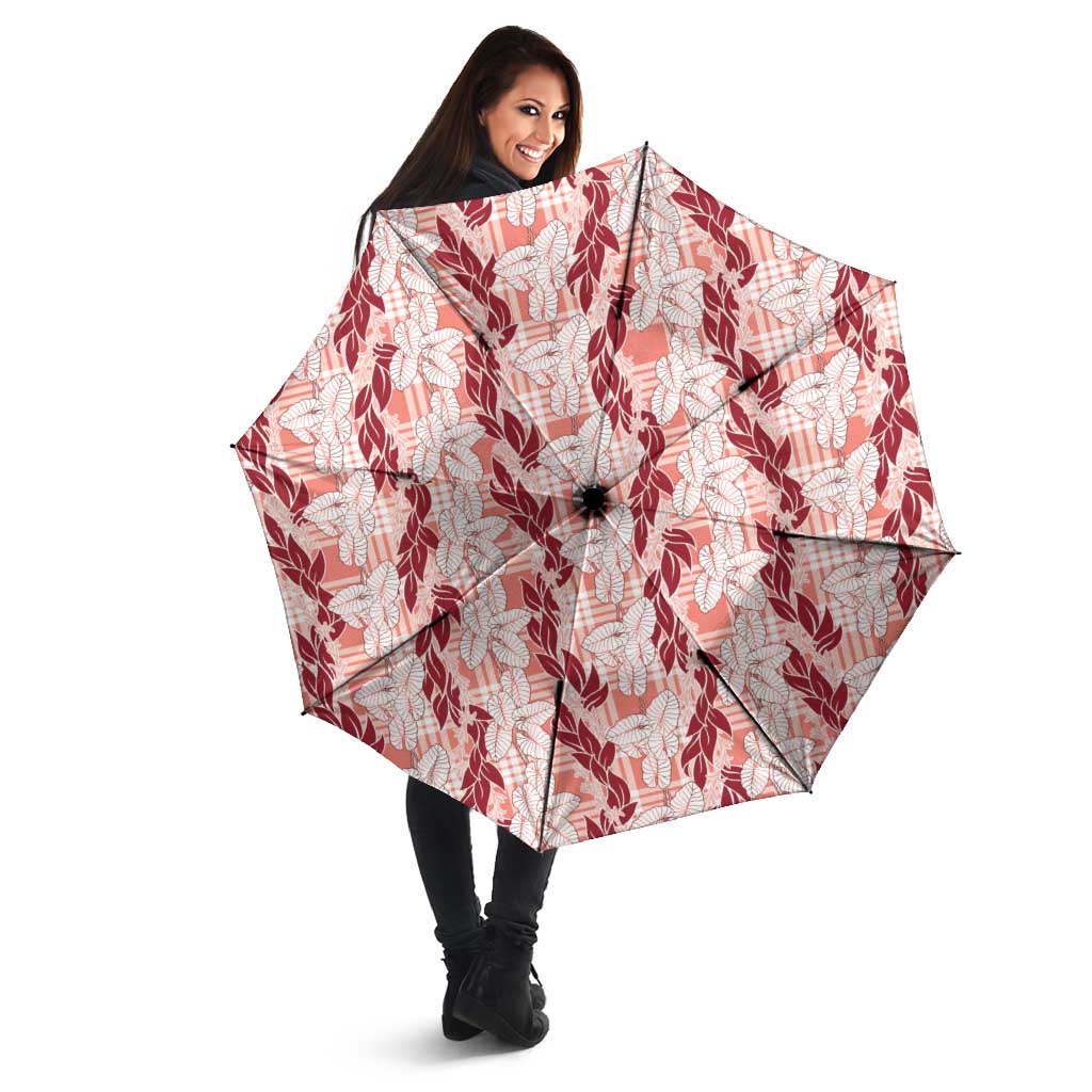 Hawaii Ti Leaf Maile Tuberose Lei Umbrella With Hanalei Leaf Red