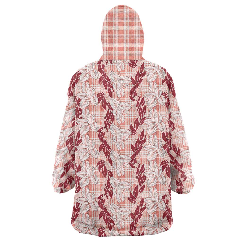 Hawaii Ti Leaf Maile Tuberose Lei Wearable Blanket Hoodie With Hanalei Leaf Red