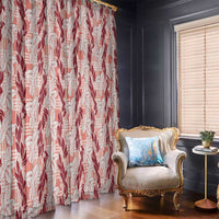 Hawaii Ti Leaf Maile Tuberose Lei Window Curtain With Hanalei Leaf Red