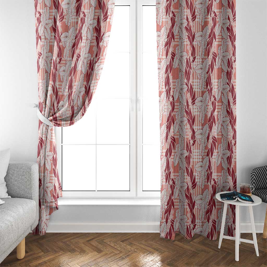 Hawaii Ti Leaf Maile Tuberose Lei Window Curtain With Hanalei Leaf Red