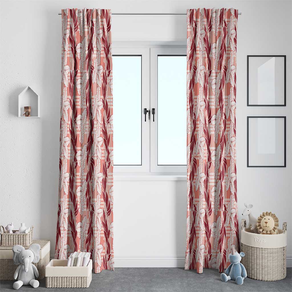 Hawaii Ti Leaf Maile Tuberose Lei Window Curtain With Hanalei Leaf Red