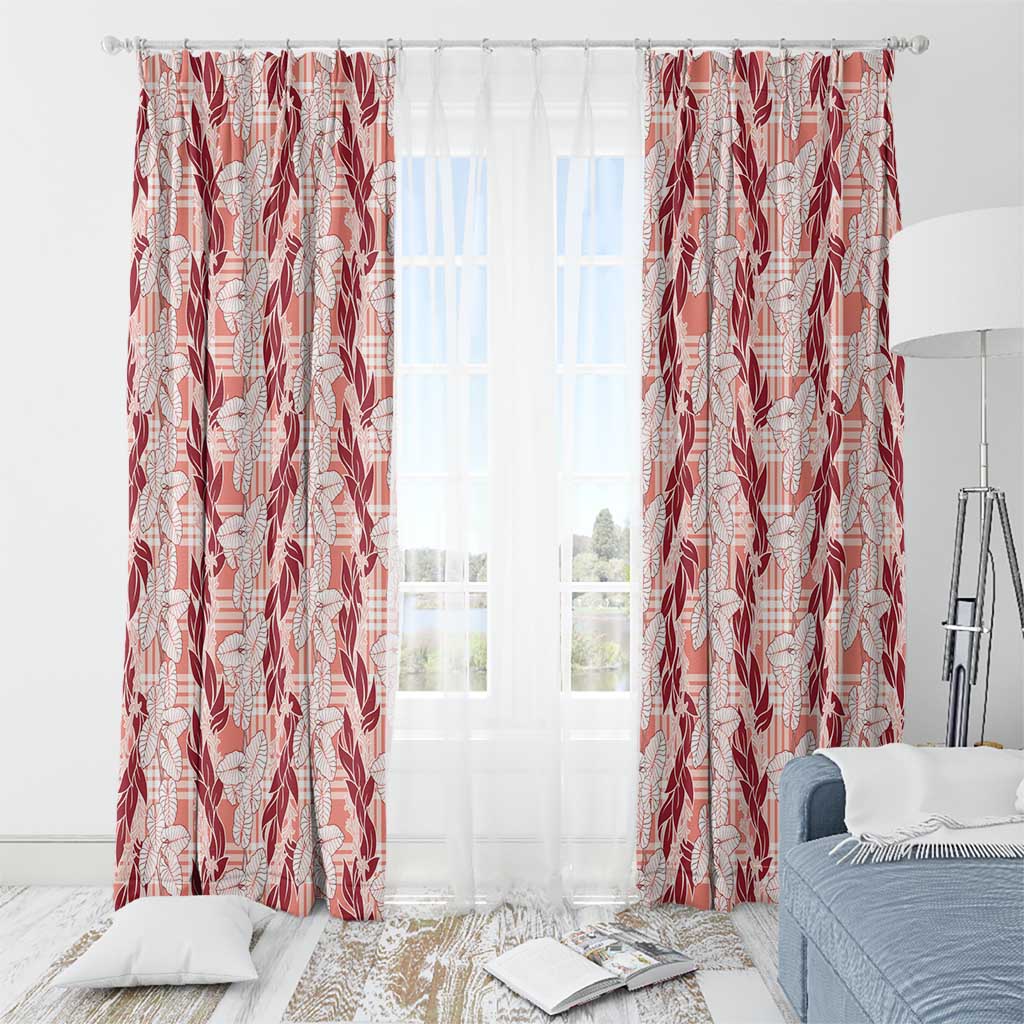 Hawaii Ti Leaf Maile Tuberose Lei Window Curtain With Hanalei Leaf Red