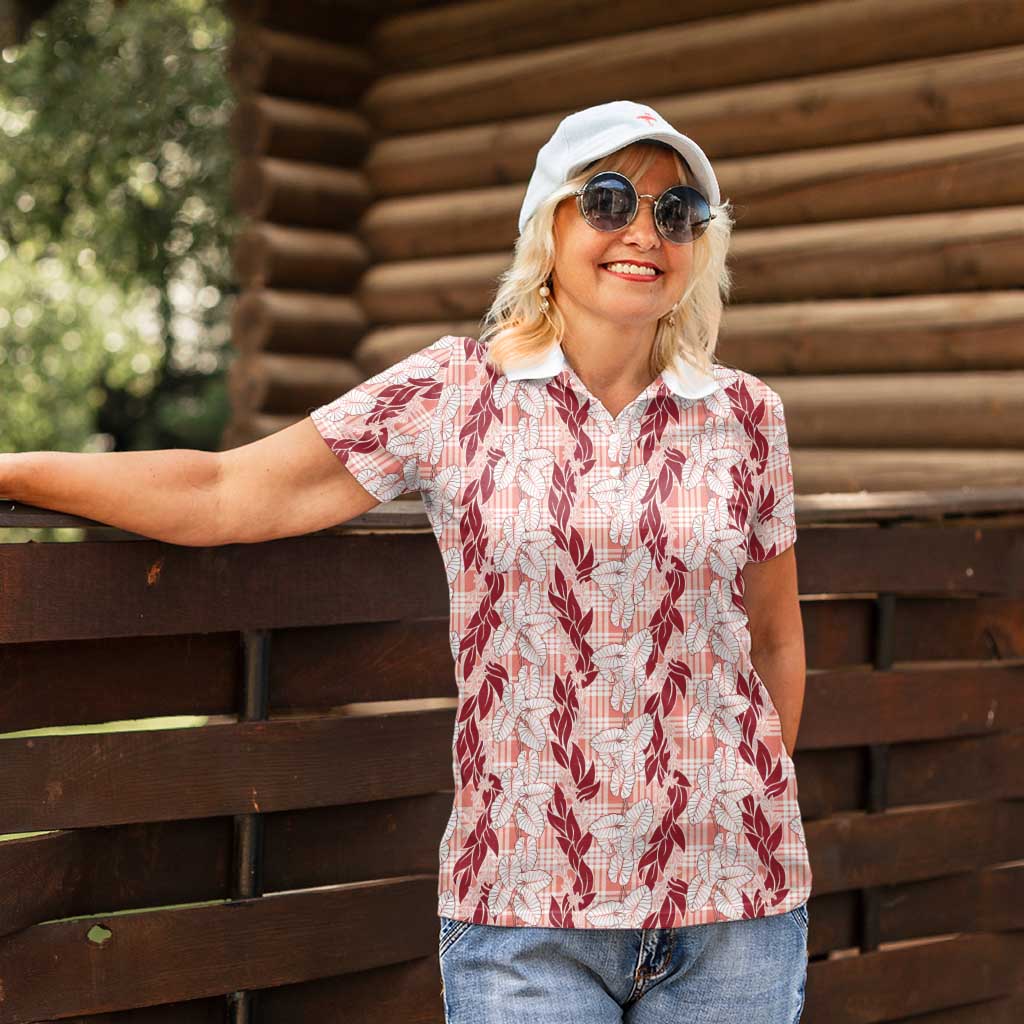 Hawaii Ti Leaf Maile Tuberose Lei Women Polo Shirt With Hanalei Leaf Red