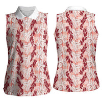 Hawaii Ti Leaf Maile Tuberose Lei Women Sleeveless Polo Shirt With Hanalei Leaf Red