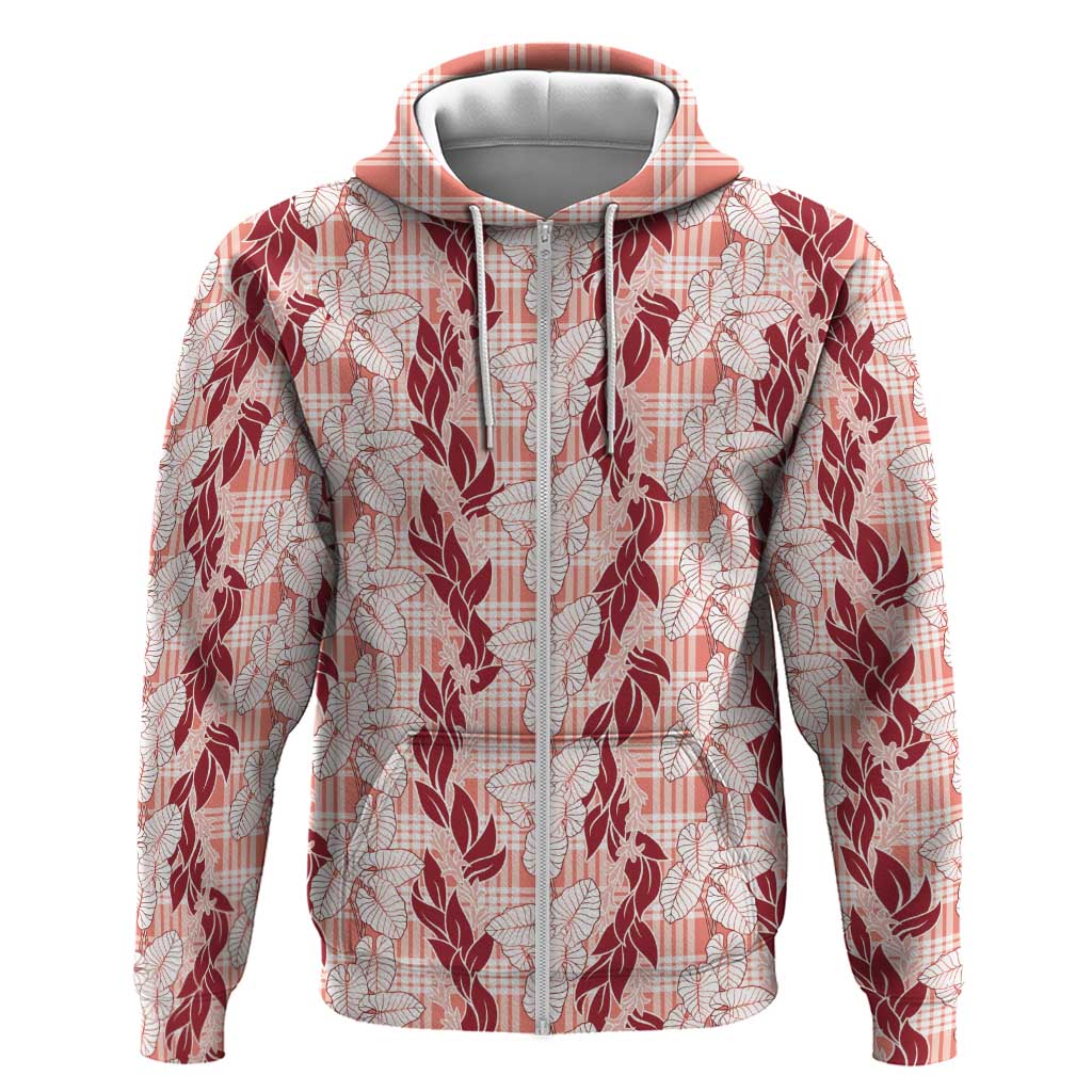Hawaii Ti Leaf Maile Tuberose Lei Zip Hoodie With Hanalei Leaf Red