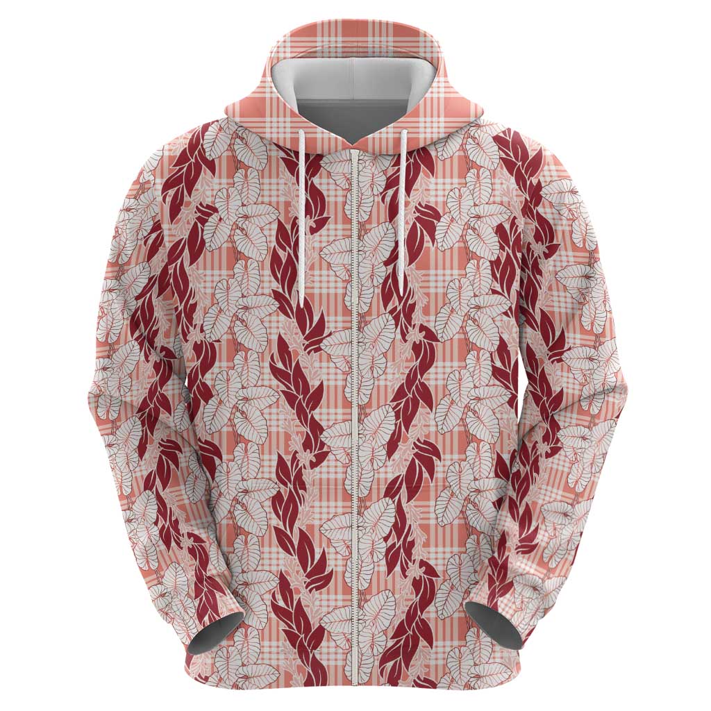 Hawaii Ti Leaf Maile Tuberose Lei Zip Hoodie With Hanalei Leaf Red