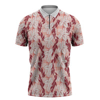 Hawaii Ti Leaf Maile Tuberose Lei Zipper Polo Shirt With Hanalei Leaf Red