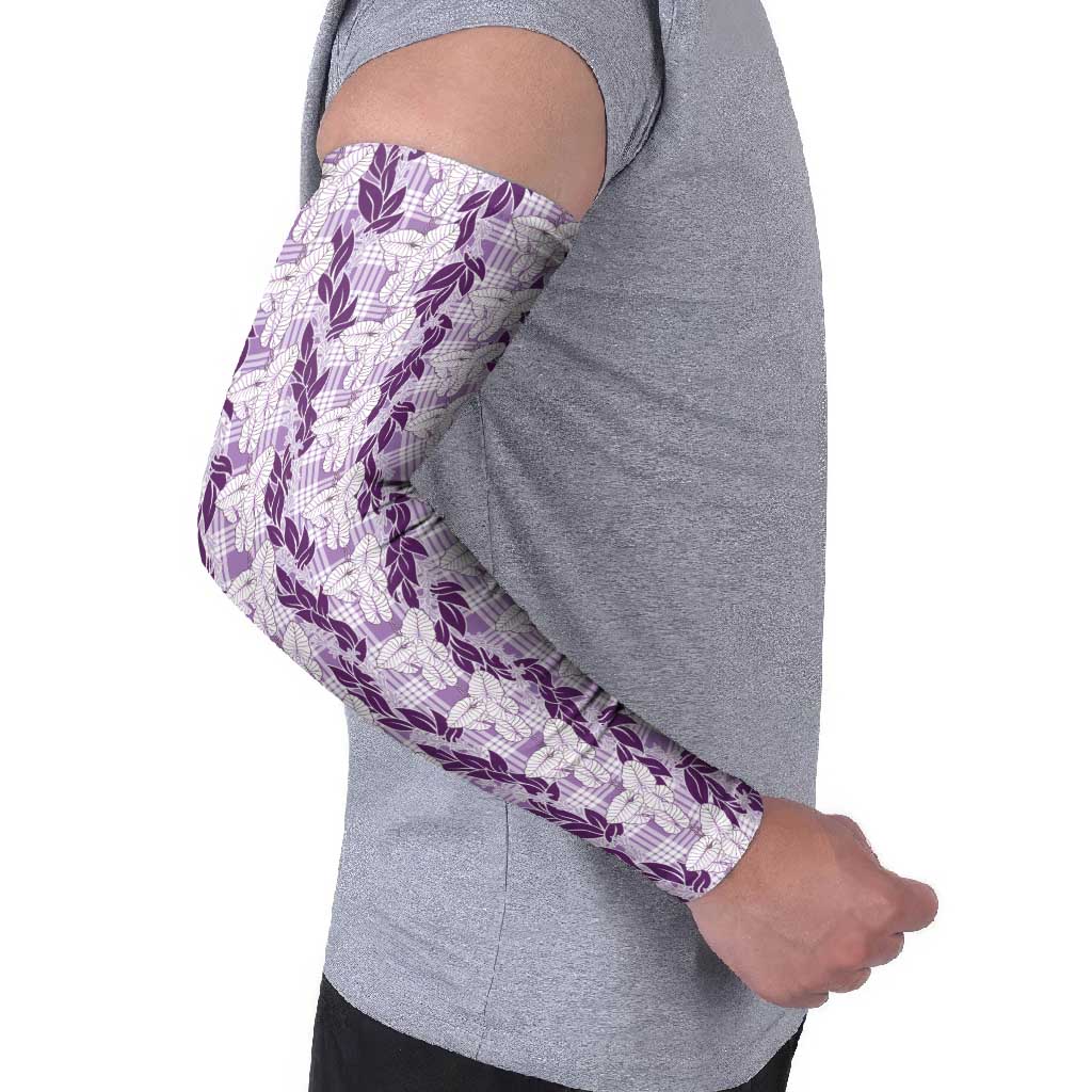 Hawaii Ti Leaf Maile Tuberose Lei Arm Sleeves With Hanalei Leaf Purple
