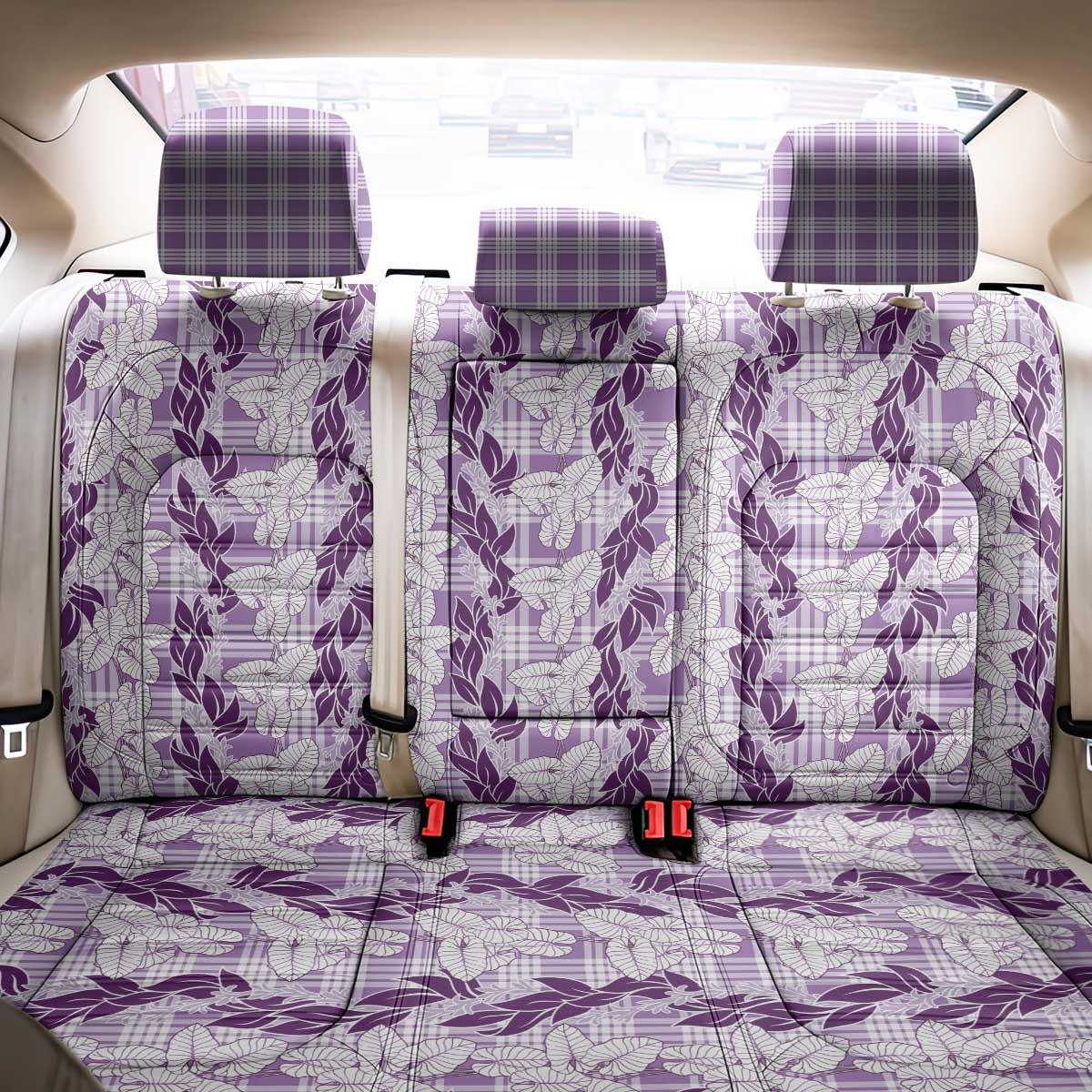 Hawaii Ti Leaf Maile Tuberose Lei Back Car Seat Cover With Hanalei Leaf Purple