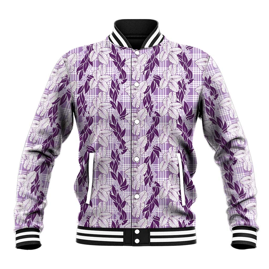 Hawaii Ti Leaf Maile Tuberose Lei Baseball Jacket With Hanalei Leaf Purple