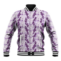 Hawaii Ti Leaf Maile Tuberose Lei Baseball Jacket With Hanalei Leaf Purple