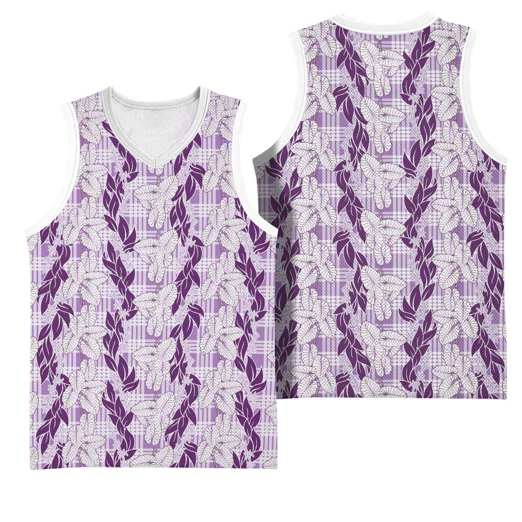 Hawaii Ti Leaf Maile Tuberose Lei Basketball Jersey With Hanalei Leaf Purple