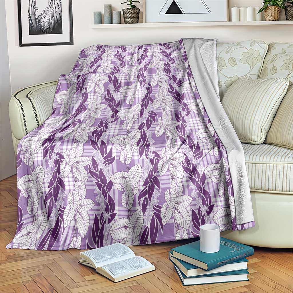 Hawaii Ti Leaf Maile Tuberose Lei Blanket With Hanalei Leaf Purple