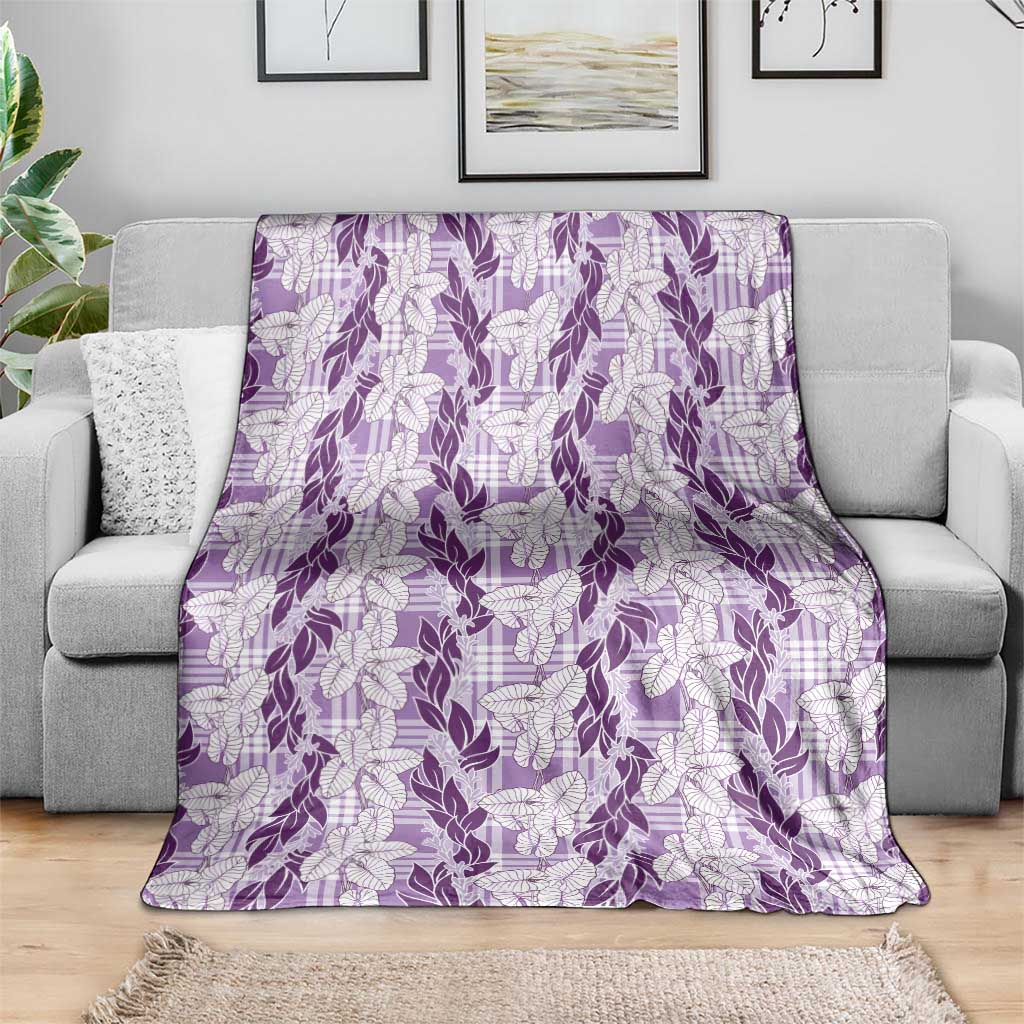 Hawaii Ti Leaf Maile Tuberose Lei Blanket With Hanalei Leaf Purple