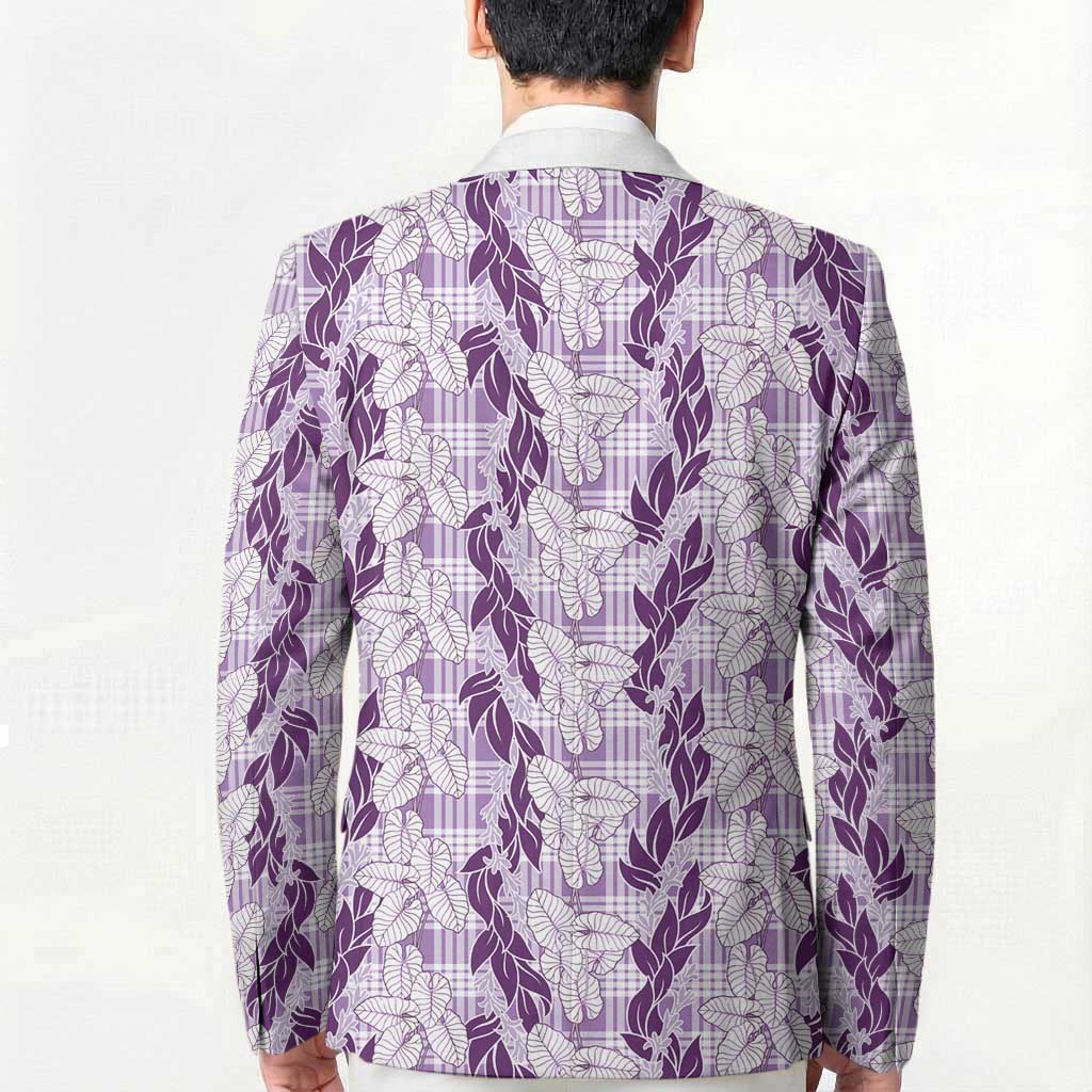 Hawaii Ti Leaf Maile Tuberose Lei Blazer With Hanalei Leaf Purple