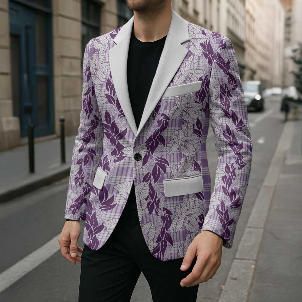 Hawaii Ti Leaf Maile Tuberose Lei Blazer With Hanalei Leaf Purple