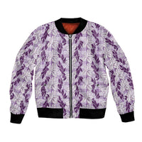 Hawaii Ti Leaf Maile Tuberose Lei Bomber Jacket With Hanalei Leaf Purple