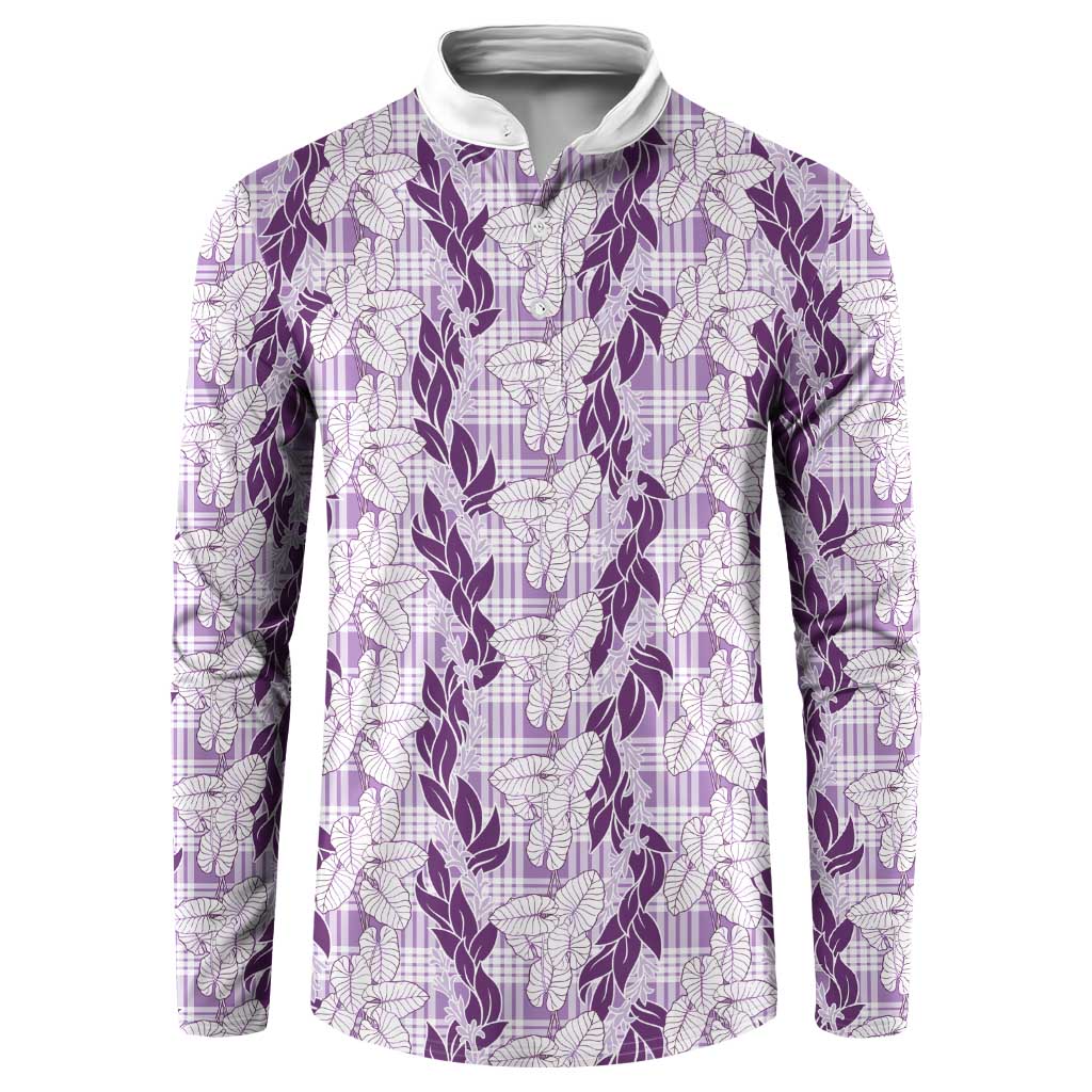 Hawaii Ti Leaf Maile Tuberose Lei Button Sweatshirt With Hanalei Leaf Purple