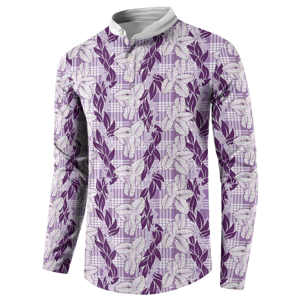 Hawaii Ti Leaf Maile Tuberose Lei Button Sweatshirt With Hanalei Leaf Purple