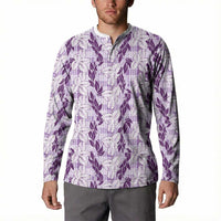 Hawaii Ti Leaf Maile Tuberose Lei Button Sweatshirt With Hanalei Leaf Purple