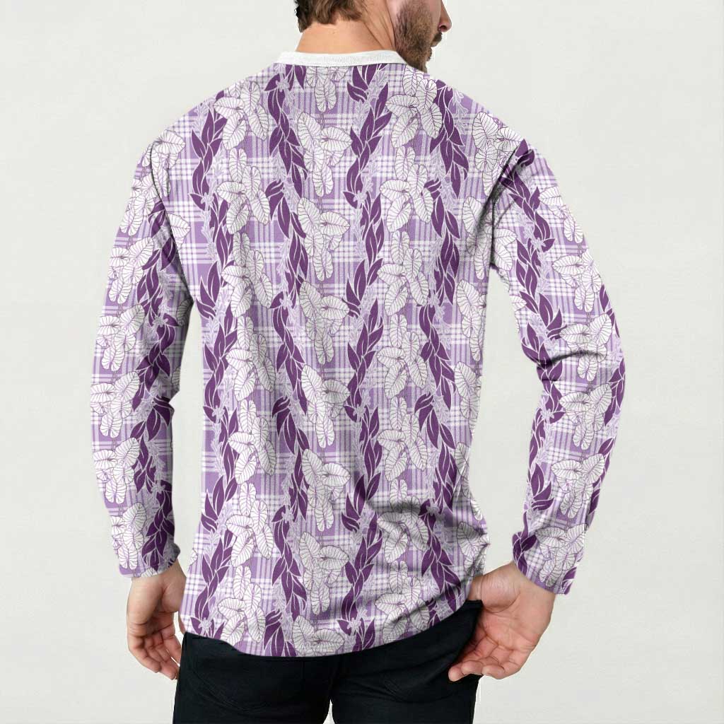 Hawaii Ti Leaf Maile Tuberose Lei Button Sweatshirt With Hanalei Leaf Purple