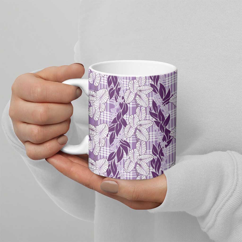 Hawaii Ti Leaf Maile Tuberose Lei Ceramic Mug With Hanalei Leaf Purple
