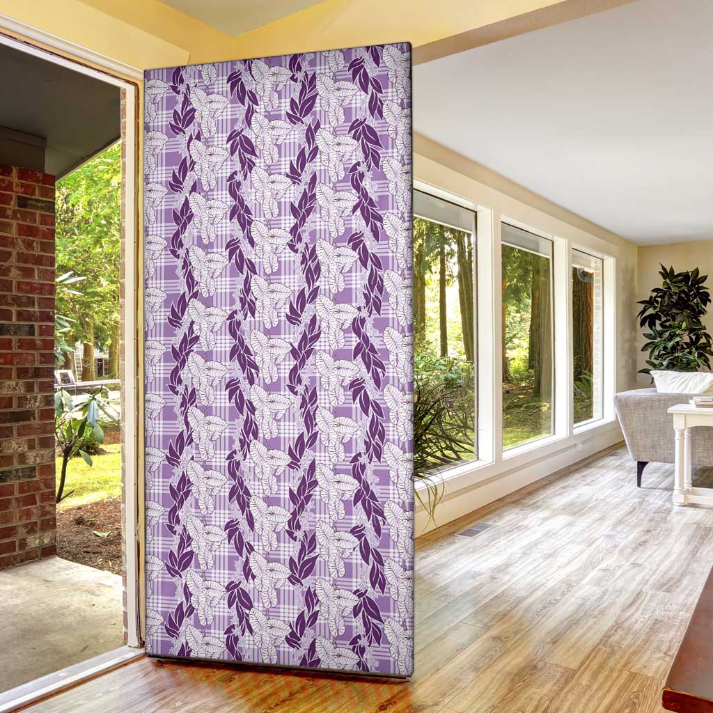 Hawaii Ti Leaf Maile Tuberose Lei Door Cover With Hanalei Leaf Purple
