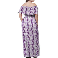 Hawaii Ti Leaf Maile Tuberose Lei Family Matching Off Shoulder Maxi Dress and Hawaiian Shirt With Hanalei Leaf Purple LT05 - Polynesian Pride