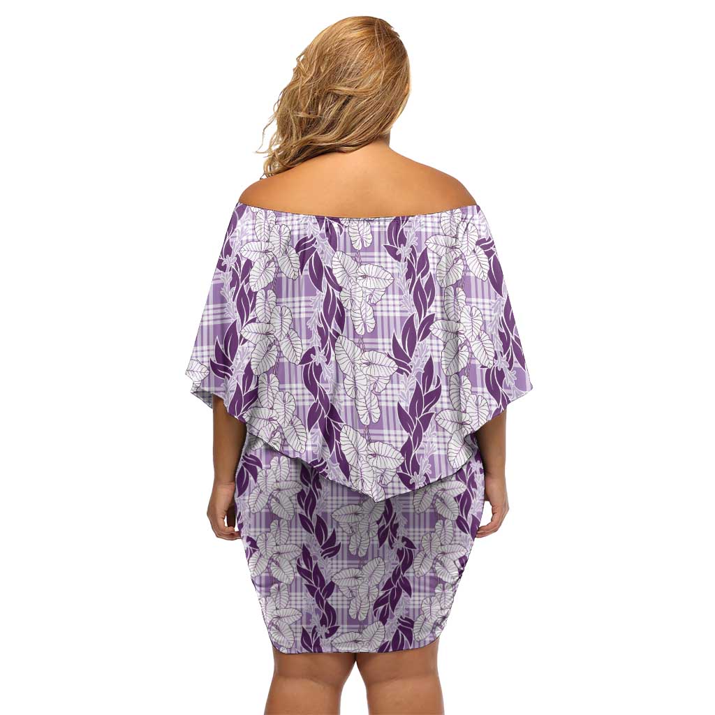Hawaii Ti Leaf Maile Tuberose Lei Family Matching Off Shoulder Short Dress and Hawaiian Shirt With Hanalei Leaf Purple LT05 - Polynesian Pride