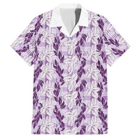 Hawaii Ti Leaf Maile Tuberose Lei Family Matching Puletasi and Hawaiian Shirt With Hanalei Leaf Purple