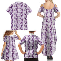 Hawaii Ti Leaf Maile Tuberose Lei Family Matching Summer Maxi Dress and Hawaiian Shirt With Hanalei Leaf Purple LT05 - Polynesian Pride