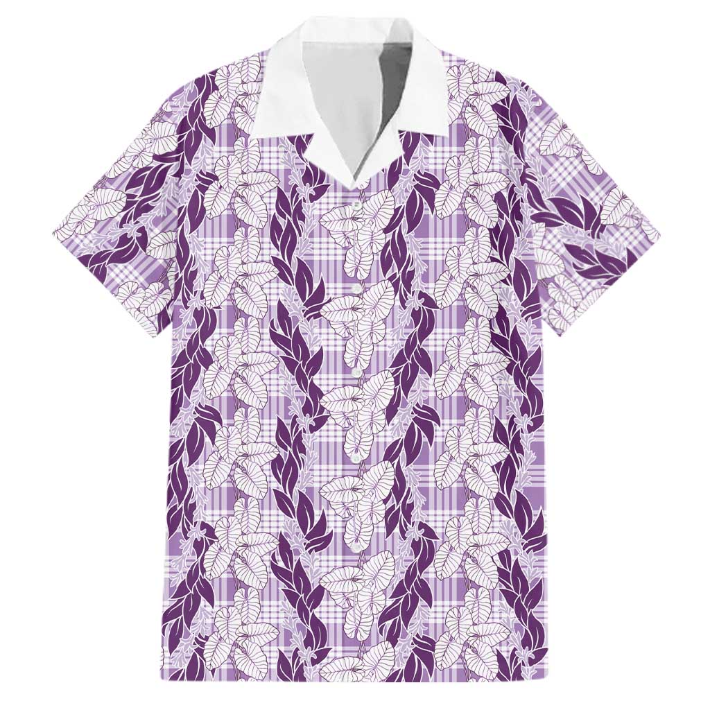 Hawaii Ti Leaf Maile Tuberose Lei Family Matching Summer Maxi Dress and Hawaiian Shirt With Hanalei Leaf Purple LT05 Dad's Shirt - Short Sleeve Purple - Polynesian Pride
