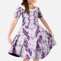 Hawaii Ti Leaf Maile Tuberose Lei Family Matching Tank Maxi Dress and Hawaiian Shirt With Hanalei Leaf Purple LT05 Daughter's Dress Purple - Polynesian Pride