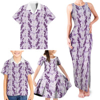 Hawaii Ti Leaf Maile Tuberose Lei Family Matching Tank Maxi Dress and Hawaiian Shirt With Hanalei Leaf Purple LT05 - Polynesian Pride