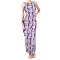Hawaii Ti Leaf Maile Tuberose Lei Family Matching Tank Maxi Dress and Hawaiian Shirt With Hanalei Leaf Purple LT05 Mom's Dress Purple - Polynesian Pride