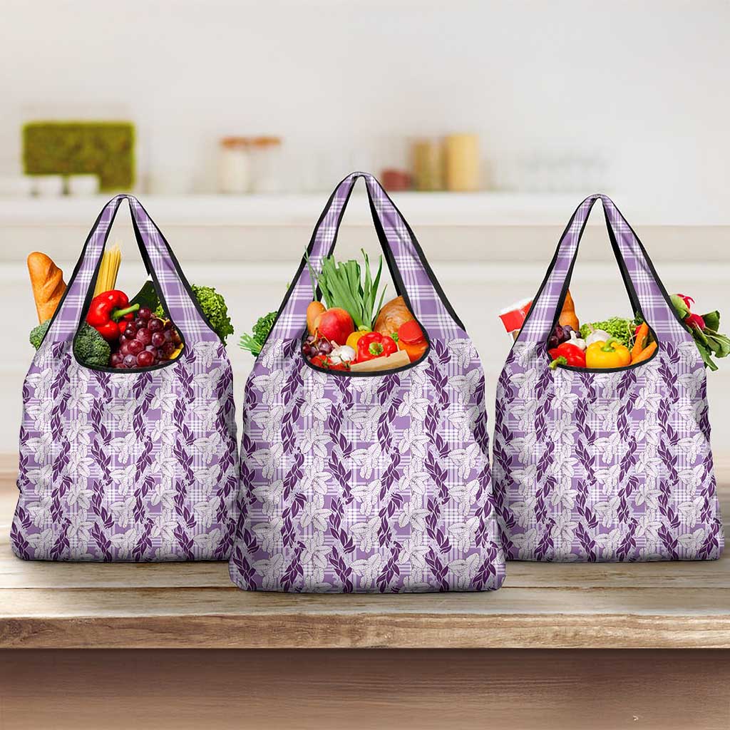 Hawaii Ti Leaf Maile Tuberose Lei Grocery Bag With Hanalei Leaf Purple