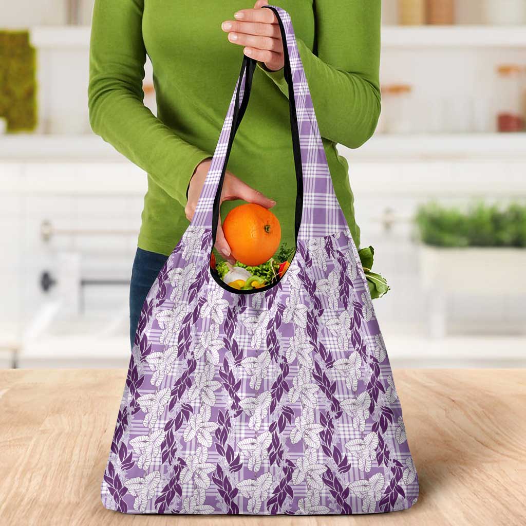 Hawaii Ti Leaf Maile Tuberose Lei Grocery Bag With Hanalei Leaf Purple