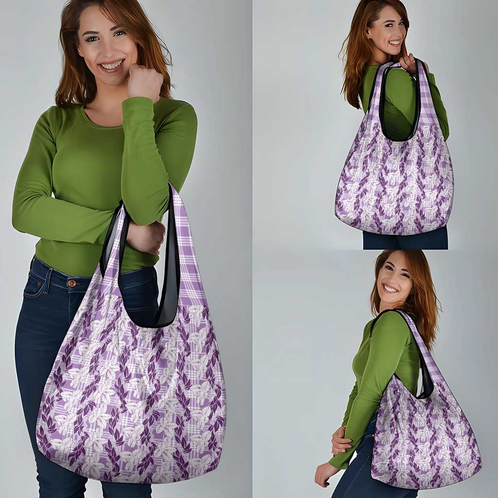 Hawaii Ti Leaf Maile Tuberose Lei Grocery Bag With Hanalei Leaf Purple
