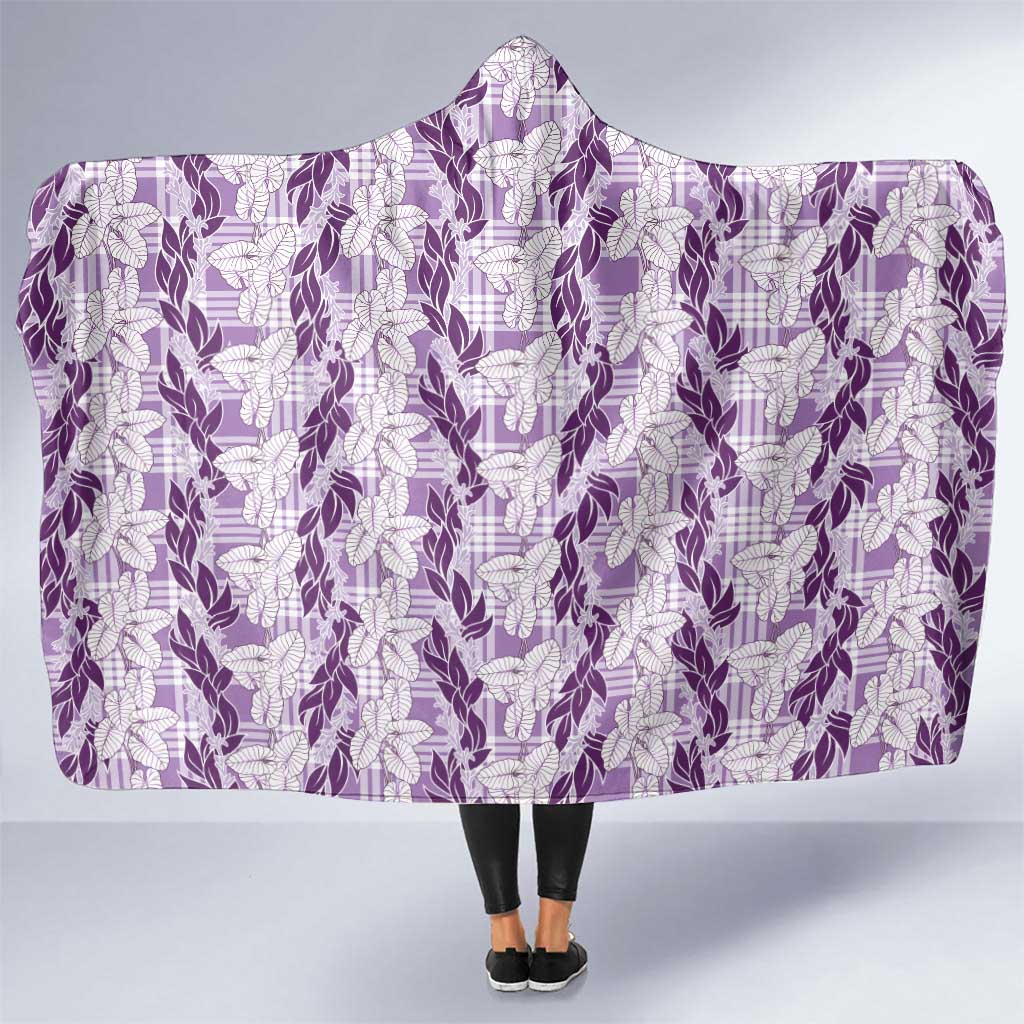 Hawaii Ti Leaf Maile Tuberose Lei Hooded Blanket With Hanalei Leaf Purple