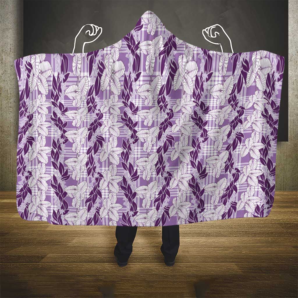 Hawaii Ti Leaf Maile Tuberose Lei Hooded Blanket With Hanalei Leaf Purple