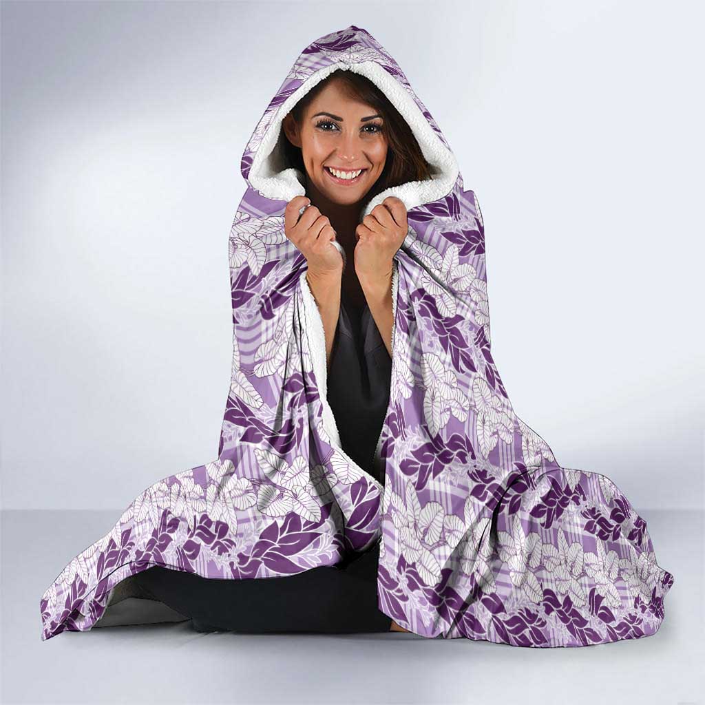 Hawaii Ti Leaf Maile Tuberose Lei Hooded Blanket With Hanalei Leaf Purple