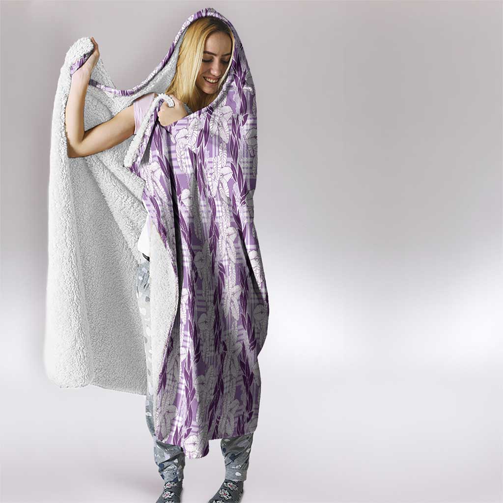 Hawaii Ti Leaf Maile Tuberose Lei Hooded Blanket With Hanalei Leaf Purple