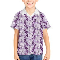 Hawaii Ti Leaf Maile Tuberose Lei Kid Hawaiian Shirt With Hanalei Leaf Purple