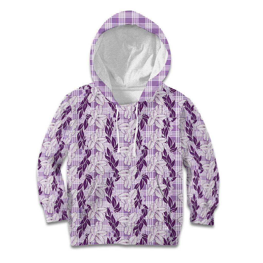 Hawaii Ti Leaf Maile Tuberose Lei Kid Hoodie With Hanalei Leaf Purple