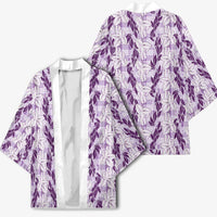 Hawaii Ti Leaf Maile Tuberose Lei Kimono With Hanalei Leaf Purple