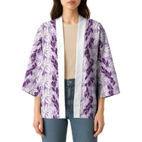 Hawaii Ti Leaf Maile Tuberose Lei Kimono With Hanalei Leaf Purple