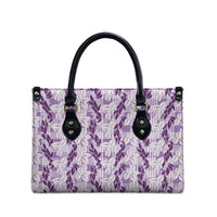 Hawaii Ti Leaf Maile Tuberose Lei Leather Bag With Hanalei Leaf Purple